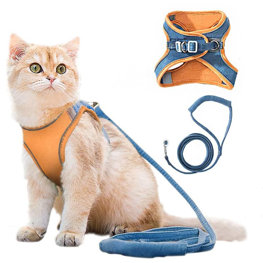 Pet Harness and Leash Set with Reflective Strip for Cats Dogs - Orange XL