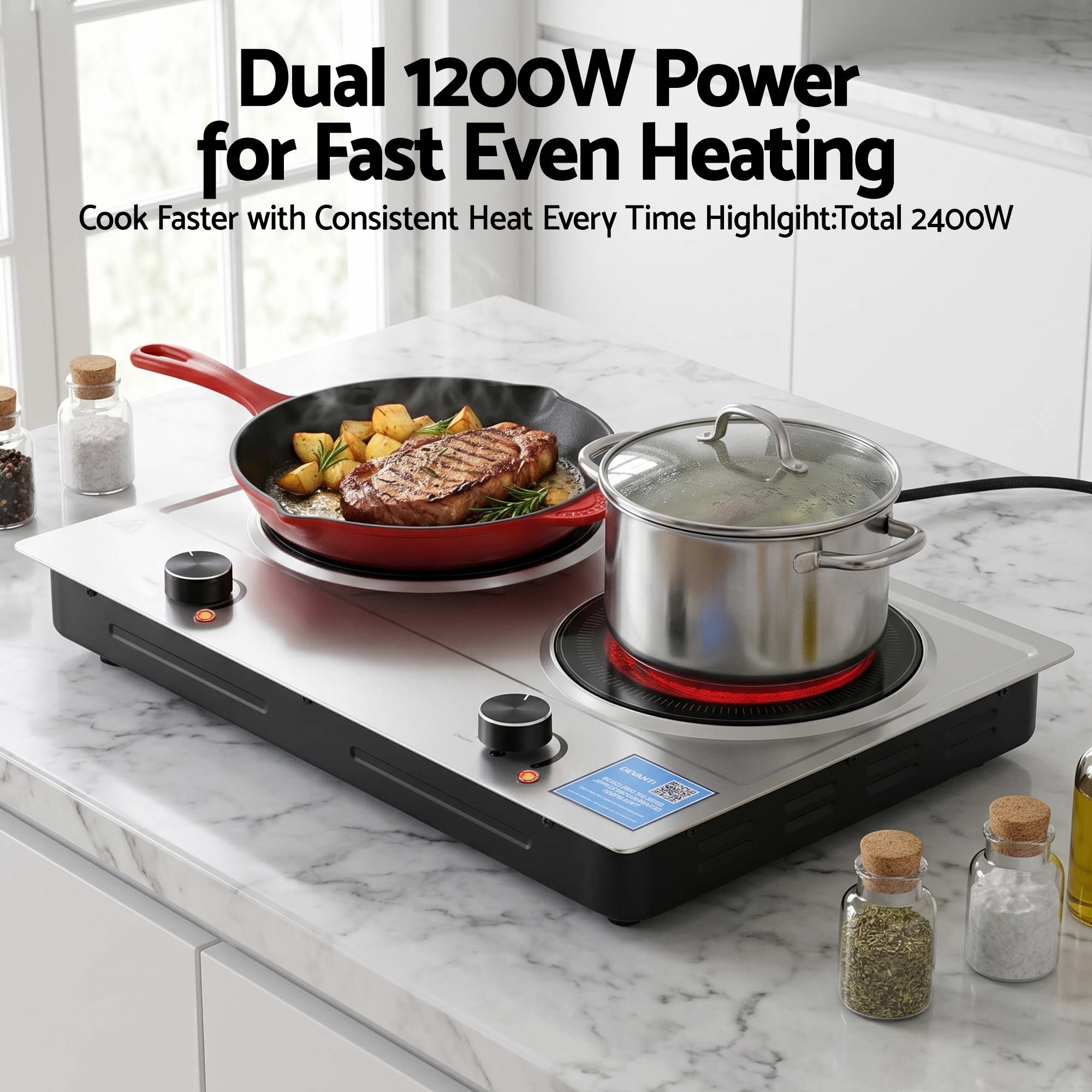 Devanti 2 Hobs Ceramic Cooktop Electric Hot Plate Infrared Knob Control 2400W — image 4