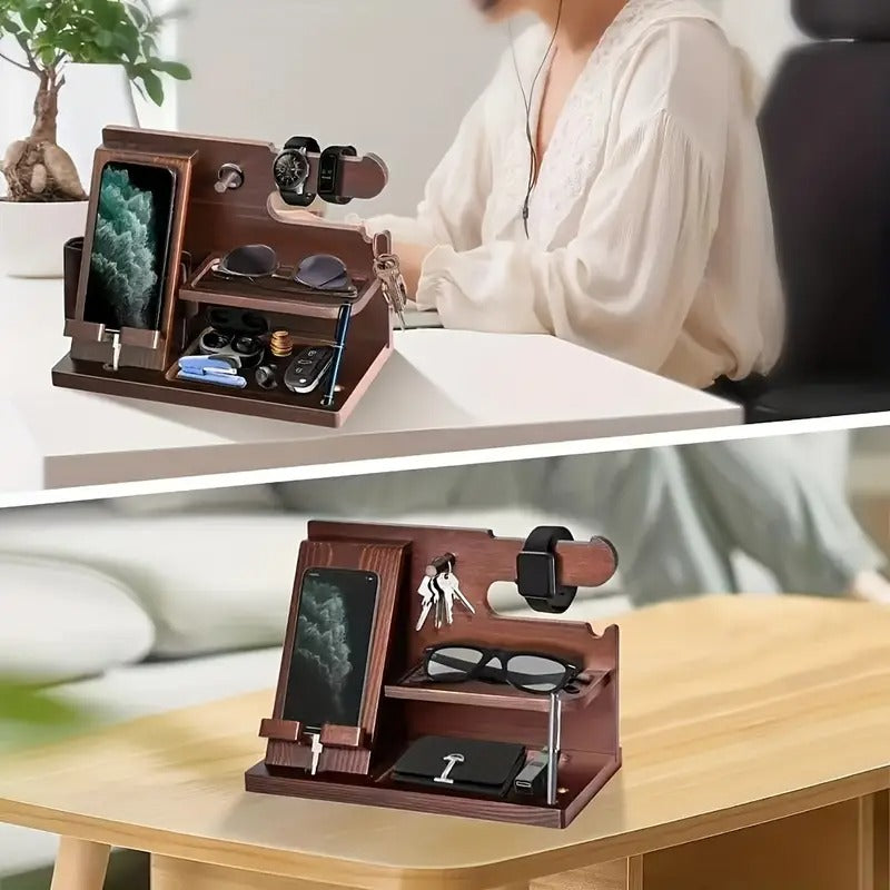 Wooden Desk Organizer Phone Docking Station Stand — image 4