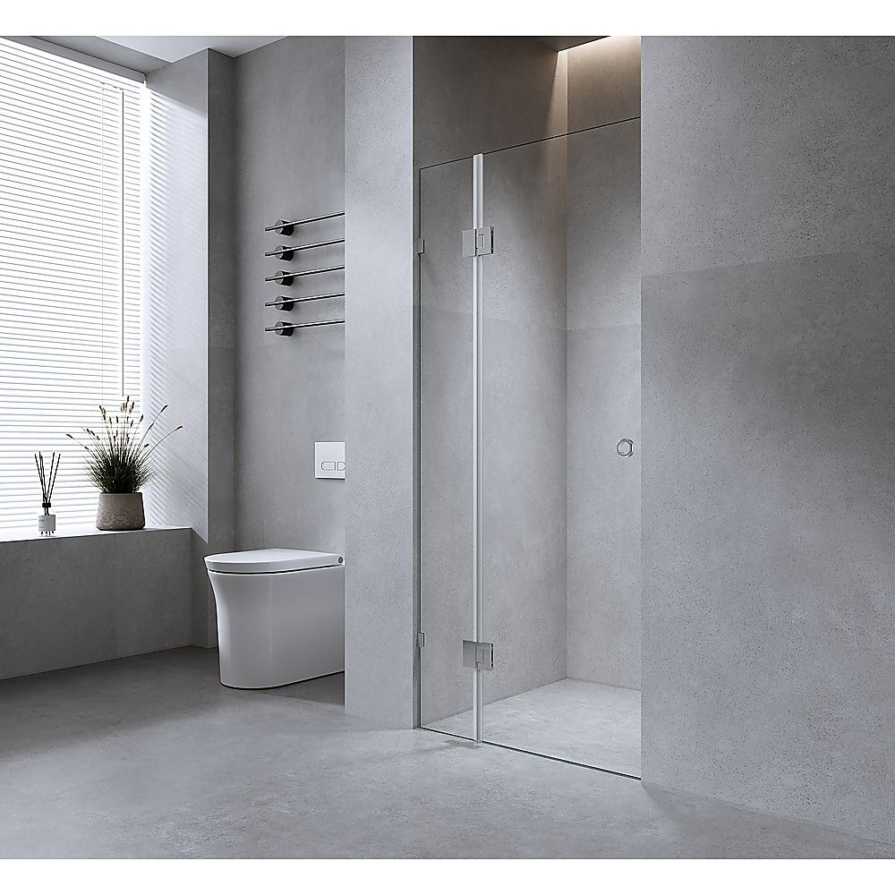 120cm Frameless Wall-to-Wall Shower Screen with Nickel Brackets & Brass Hinges – F-Brackets