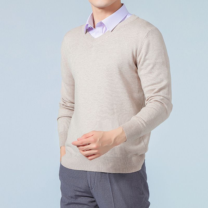 Men V Neck Pullover Knitwear Loose Long Sleeve Fresh green XXXL — image 3