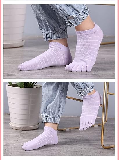 Teensokken - Split-toe socks - 5 pairs - Ladies - Running - Five-Toe socks - Sport - Walking - Pink, Purple, Grey, White, Blue — image 2