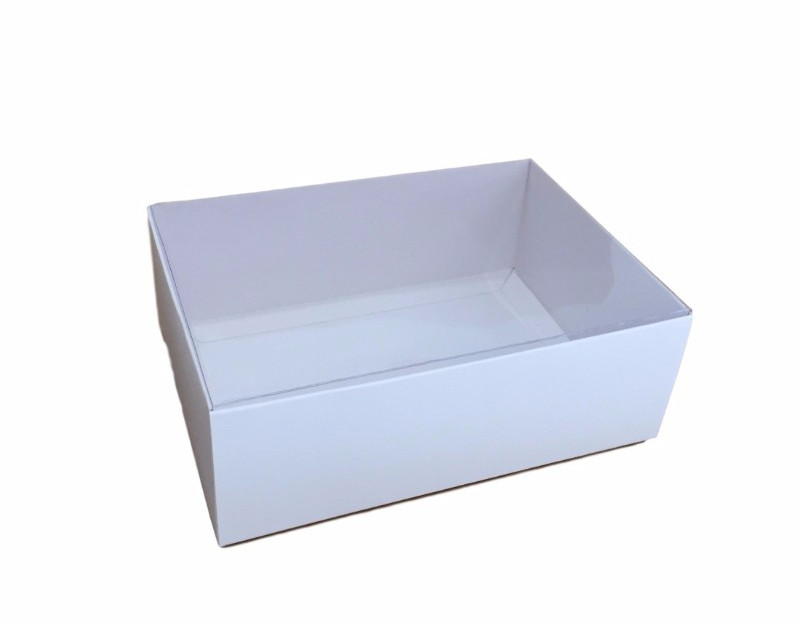 100 Pack of White Card Box - Clear Slide On Lid - 17 x 25 x 5cm - Large Beauty Product Gift Giving Hamper Tray Merch Fashion Cake Sweets Xmas โ image 6