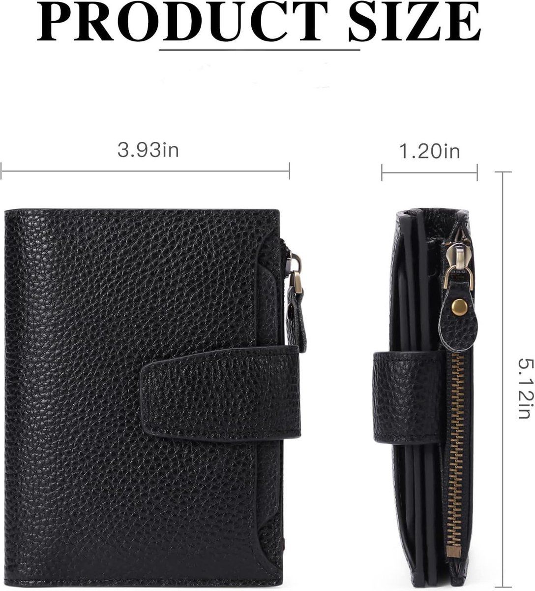 Womens Genuine Leather Wallet, Compact Bifold Card Holder with Zipper and RFID Blocking Protection for Cards and Cash, Black โ image 3