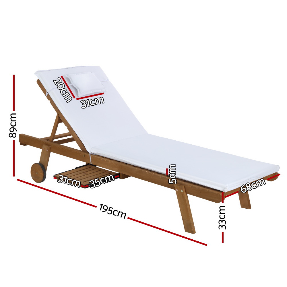 Gardeon 2x Sun Lounge Wooden Lounger Outdoor Furniture Day Bed Wheel Patio White โ image 2
