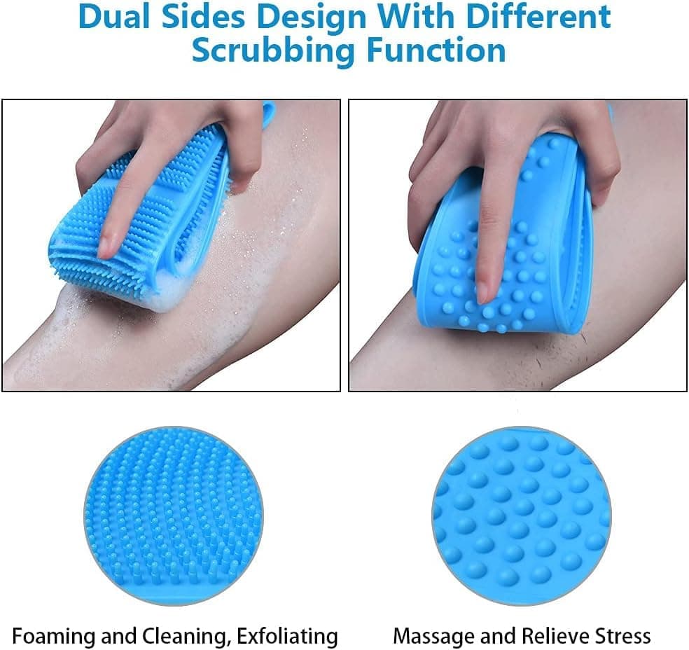 Silicone Body Brush Back Scrubber for Women and Men, Soft Exfoliating Bath Shower Brush with Massage Particles, Blue — image 3