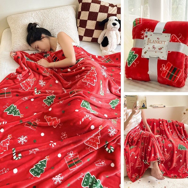 Multi‑scene Flannel Throw Blanket For Christmas & Halloween, Christmas Tree Design, Warm Sofa Bed Cover, Nice Holiday Gift Choice, 180 × 200cm XL Size