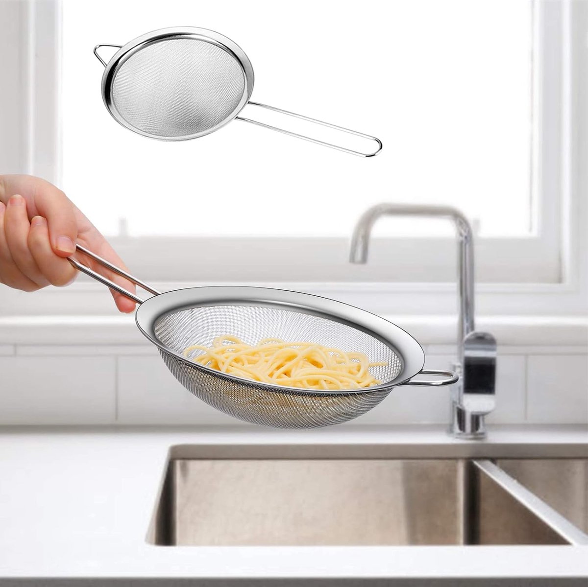 Premium Stainless Steel Sieve Set - 3-Piece Colander - Kitchen Sieve - Small Sieves - Sieve Set - Bowl Sieve - Mini Sieves - Premium Fine Set - Dishwasher Safe — image 4