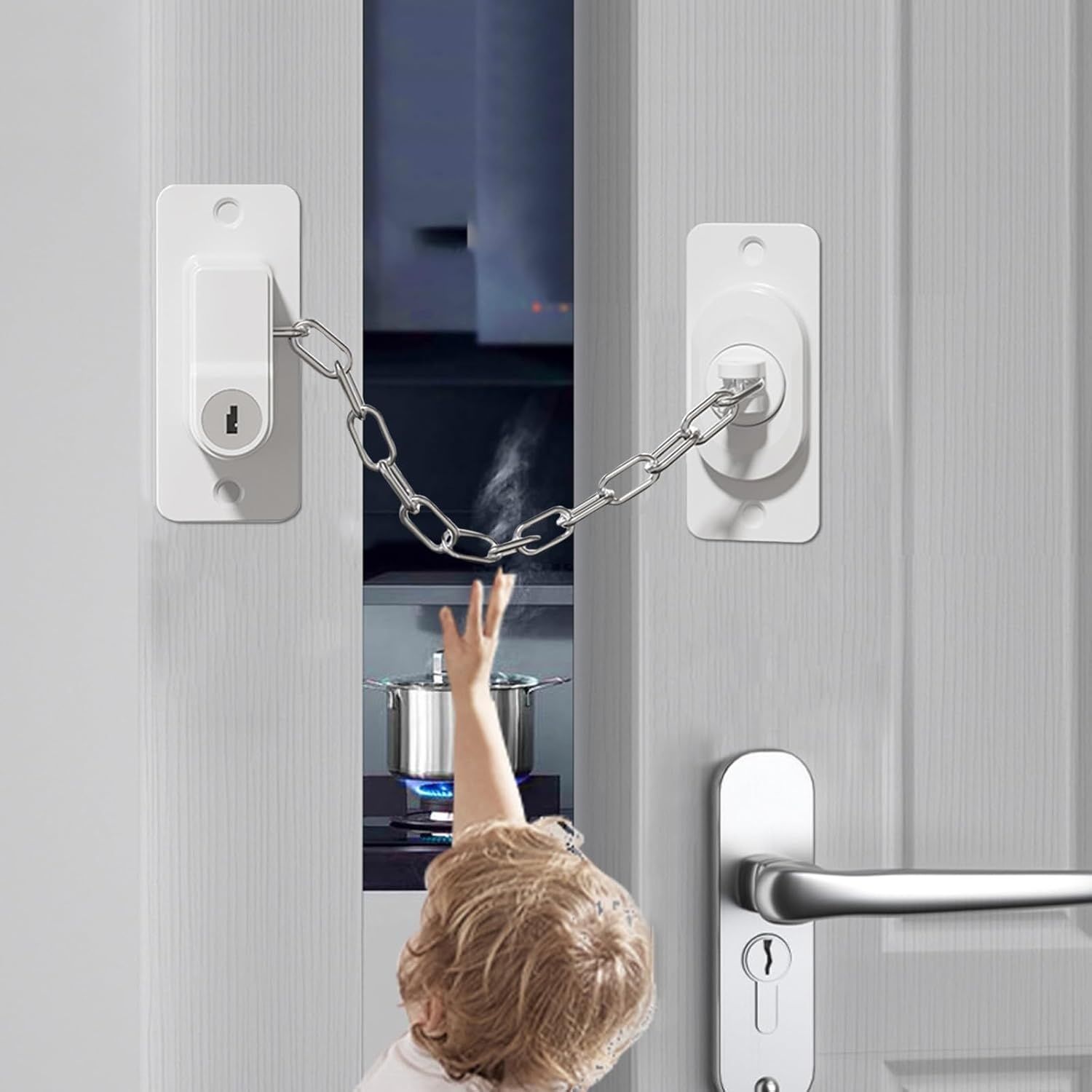 oor Locks for Kids Safety, for Door Monkey, Child Proof Door Lock, Drawers and Child Safety Cabinet Locks, Adhesive No Drilling(White 2Pack) — image 2