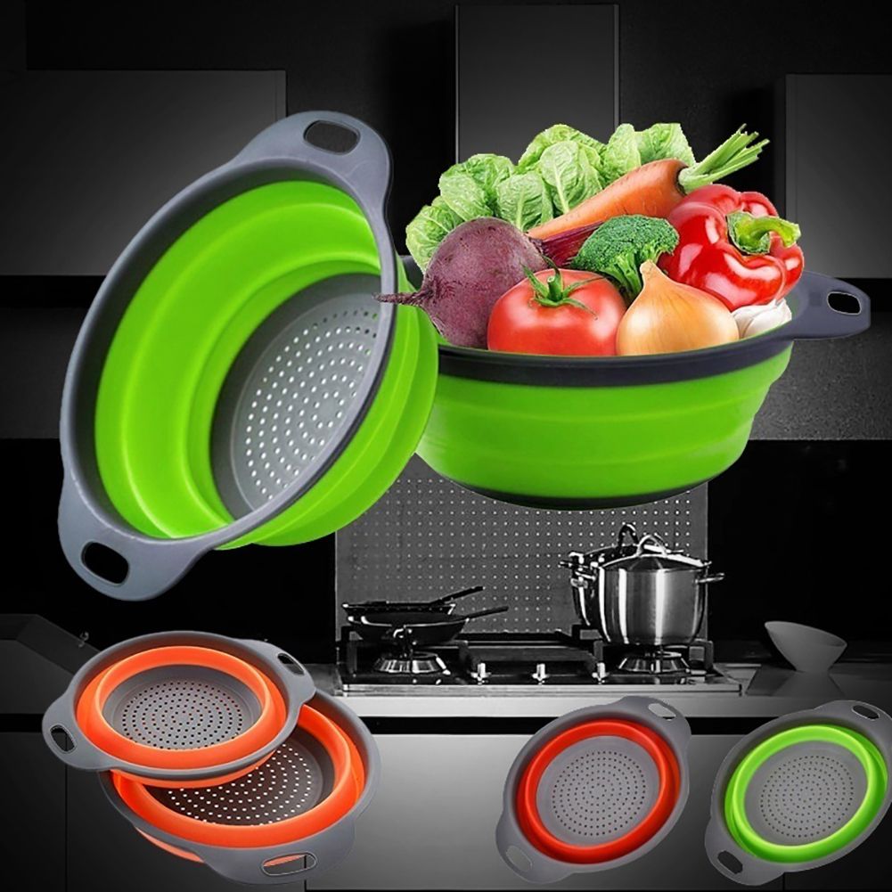 Foldable Kitchen Silicone Colander Fruit Vegetable Washing Basket Strainer Collapsible Drainer With Handle — image 2