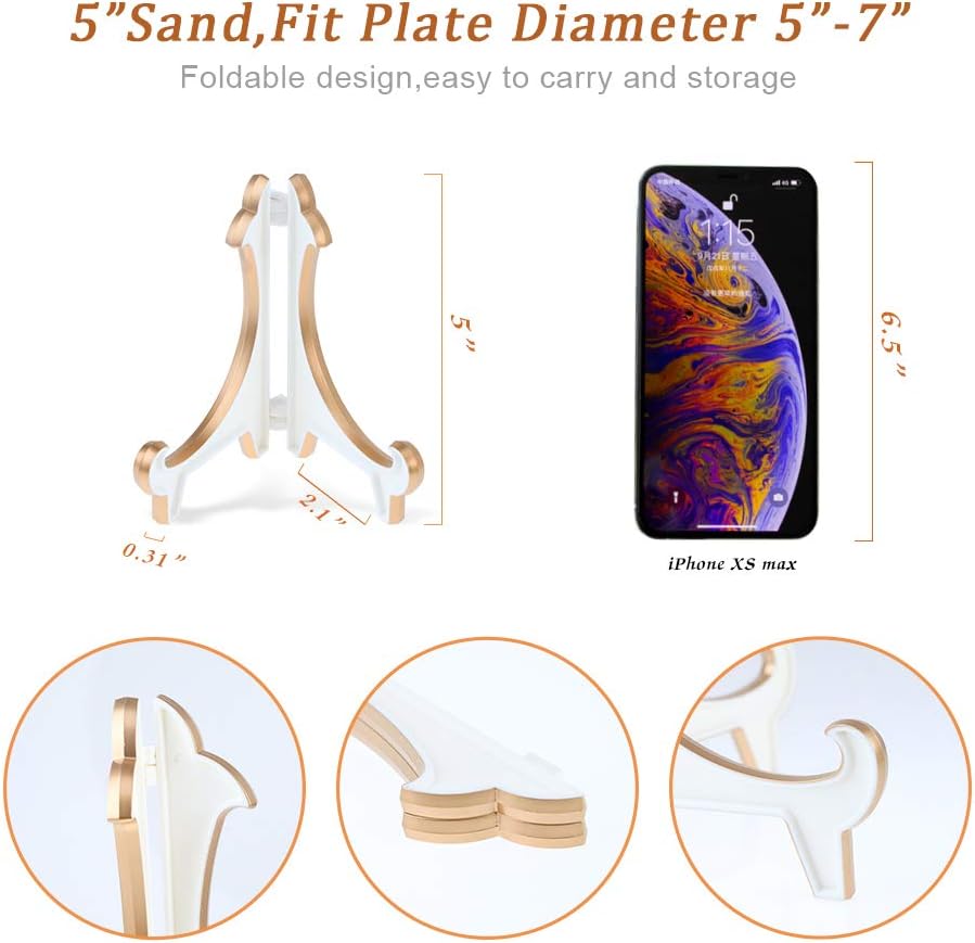 2 Pack 5inch White Gold Thicken Acrylic Easels Display Stand Plate Stand Holder display Pictures Frame,Decorative Plates, and Artworks — image 2
