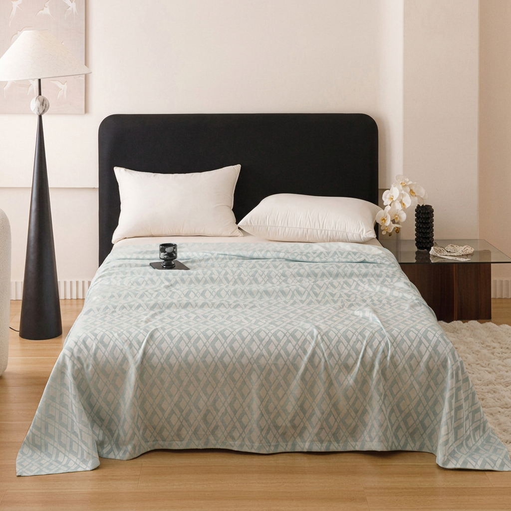 Blue Diamond Pattern Bamboo Fiber Summer Cooling Blanket 200ร230cm for Bed Sofa Air Conditioned Room Lightweight Breathable Gauze Coverlet