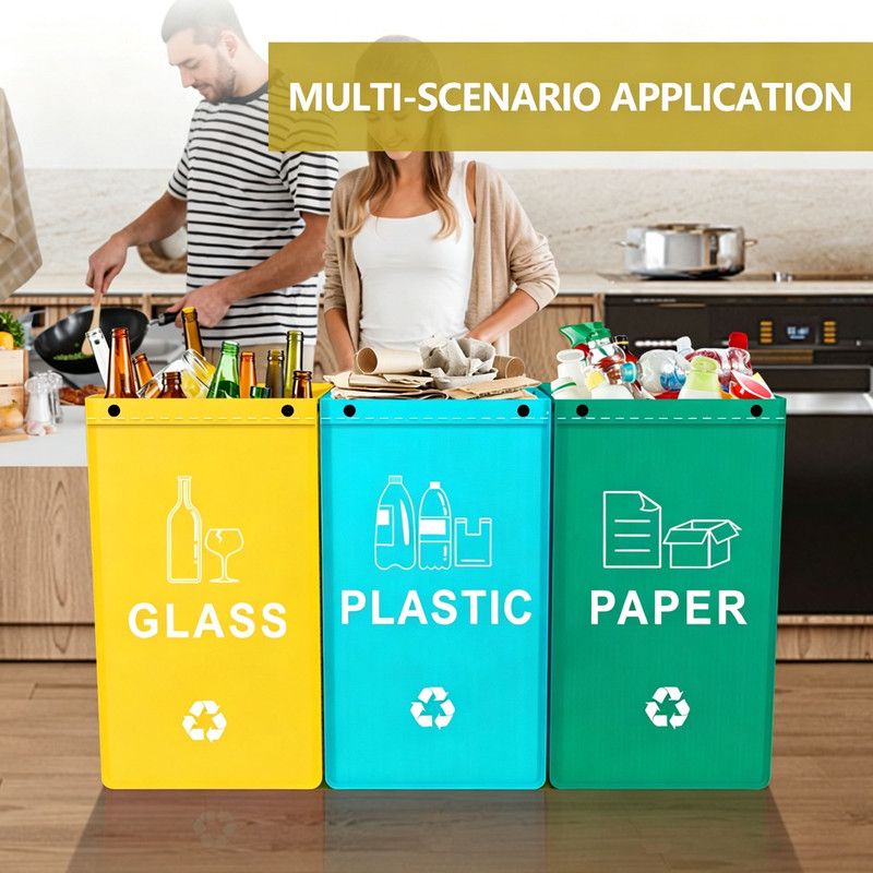 Foldable Waterproof Waste Sorting Bags, Reusable Laminated Recycling Storage Tote with Handle, 40L Large Capacity Garbage Organizer(Light blue + fruit green) โ image 2