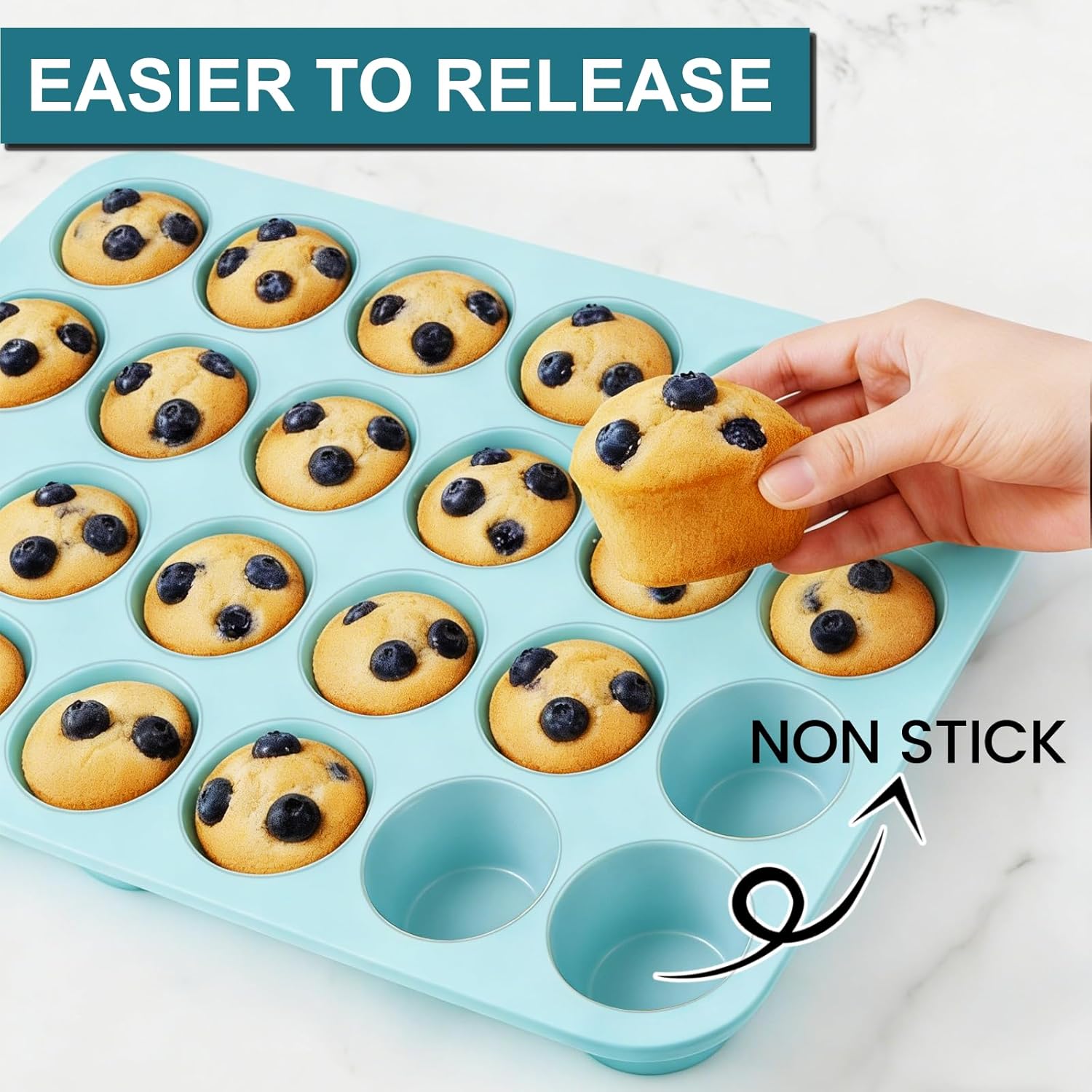 Silicone Mini Muffin Pan, 24 Cups Nonstick Cupcake Pan for Baking Muffin, Cupcake, Egg Bites, Fat Bomb, Light Blue โ image 6