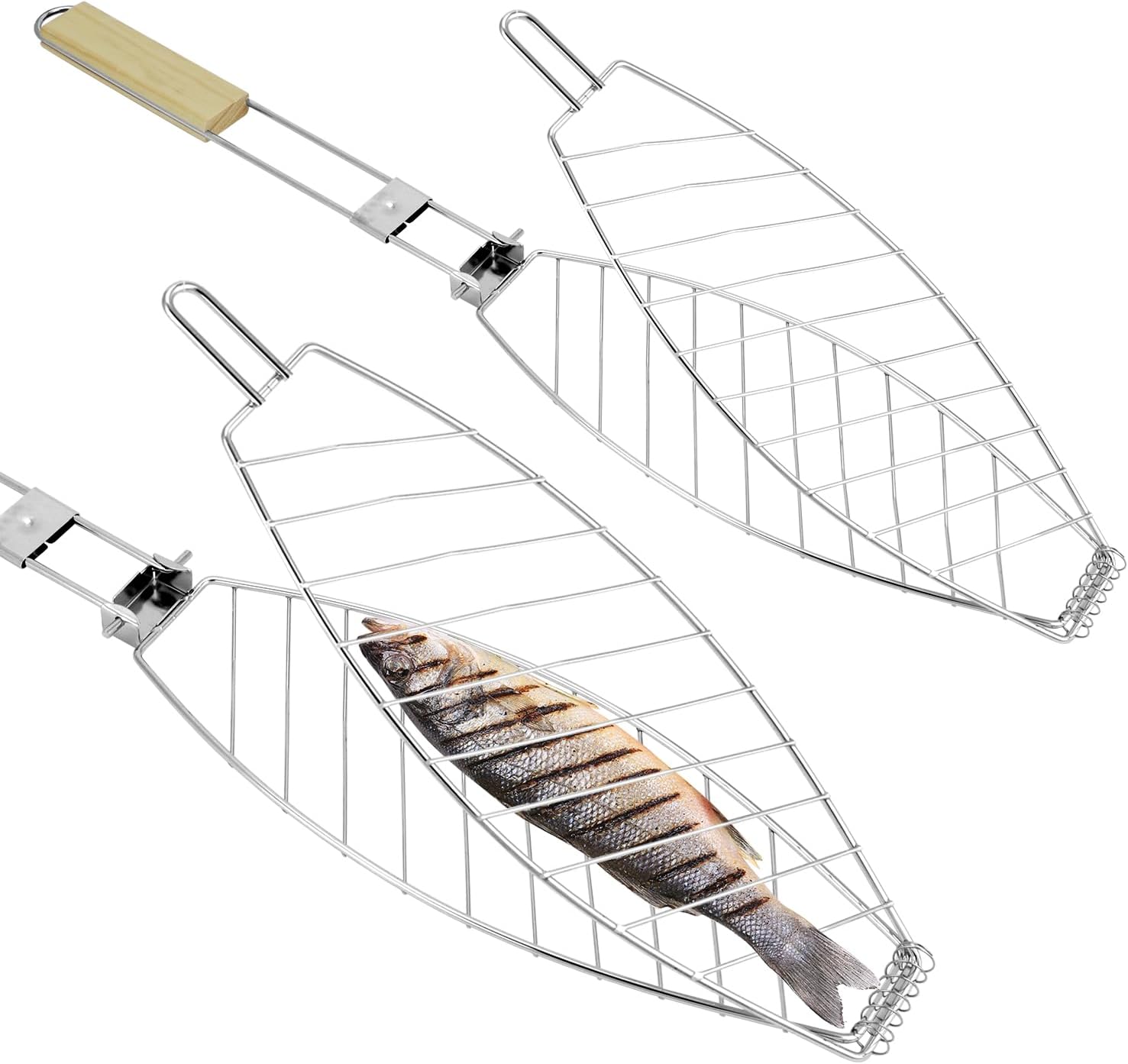 2-Pack Stainless Steel Fish Grill Basket โ Portable Locking Grill Rack for Small-Medium Fish, Camping & Home BBQ