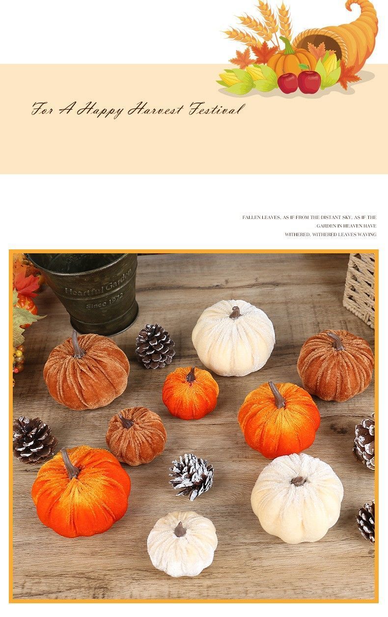 Soft Flocked Artificial Pumpkin Decor, Halloween & Christmas Home Display Ornaments, Great For Holiday Photo Shooting, Cream White 8cm — image 3