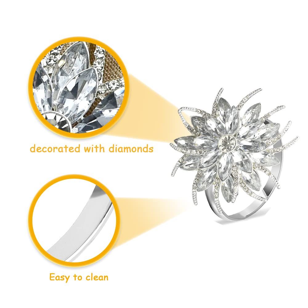 Bling Metallic Napkin Rings Set of 12, Elegant Alloy Diamond Snowflake Napkins Ring Decor Gifts for Weddings, Receptions(Silver) — image 2