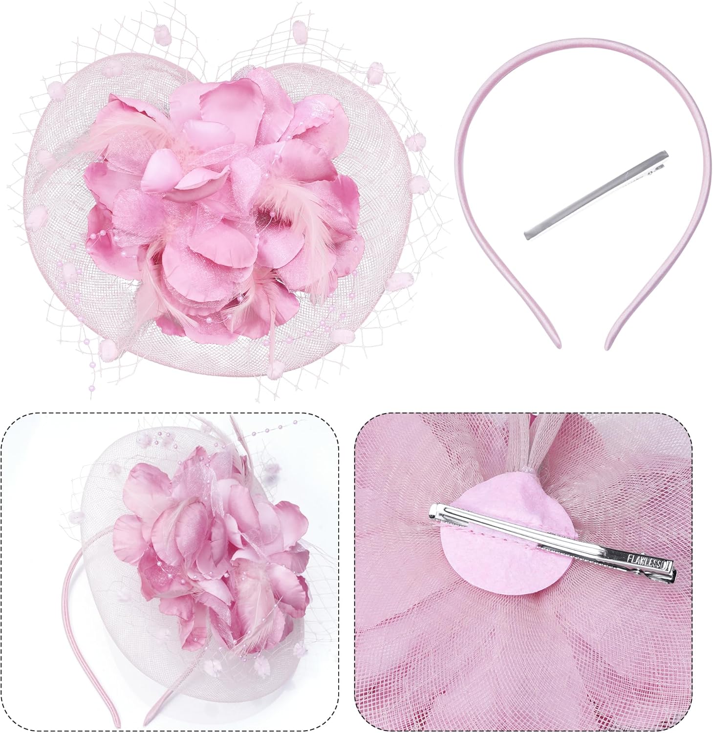 20s Fascinators Hat for Women Tea Party Headpiece Mesh Feathers Hair Clip for Bridal Wedding โ image 3