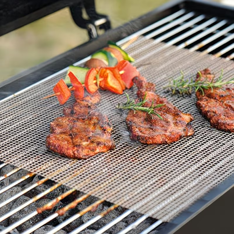 Black 3-Pack Premium Non-Stick PTFE Grill Mesh Mats - Reusable, easy-to-clean round wire mesh mats, perfect for outdoor grilling, ideal for chicken wings — image 5