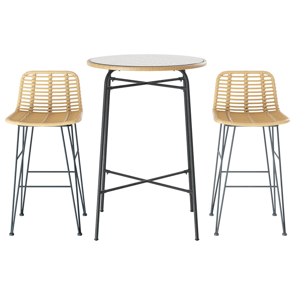 Gardeon 3-Piece Outdoor Bar Set Wicker Table Chairs Patio Bistro โ image 3