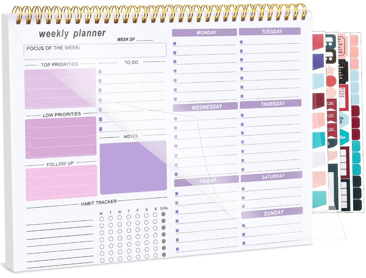 4Pack Weekly To Do List Notepad, 8.5"x11" Desk Planner 52 Sheets, 100GSM Paper Undated Habit Planner, Productivity Organizer Notepad