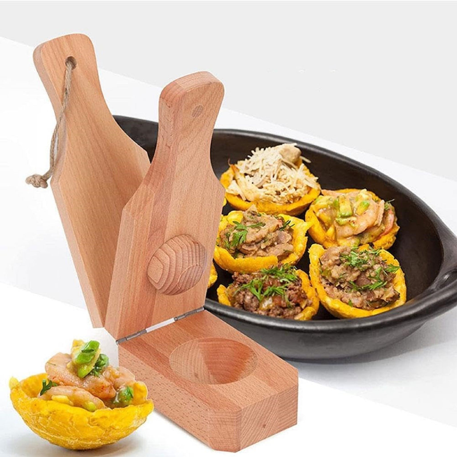 Bakeware, Wooden with Handle 2 in 1 Portable Wooden Banana Maker Wood Latin Cooking Utensil for Making Stuffed Gold โ image 6