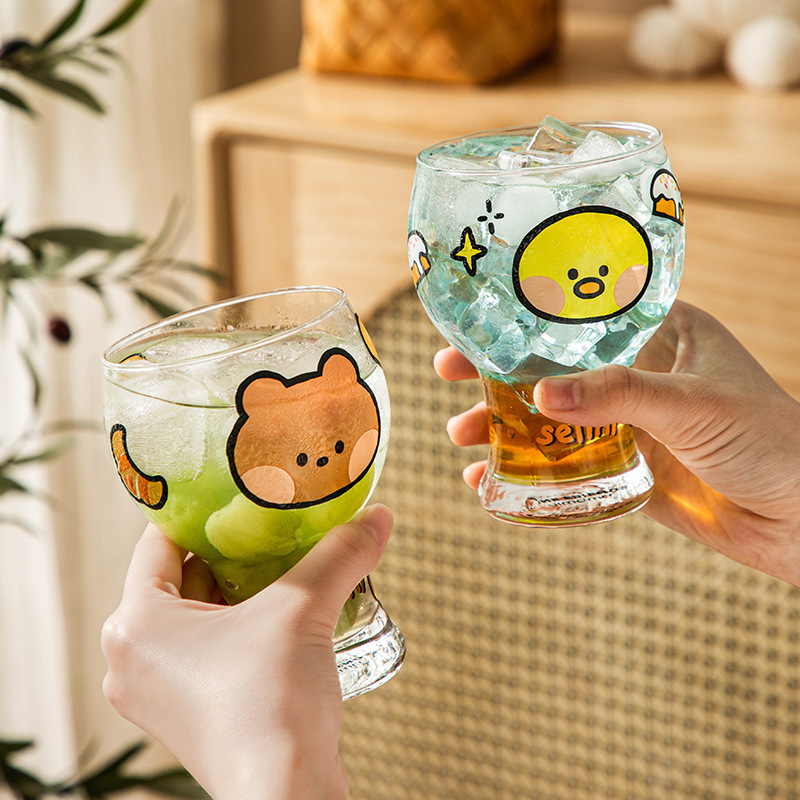 Mini Cartoon Glass Tumbler 400ml,Cute Beer and Juice Cup for Cold Drinks(Yellow duck) — image 4