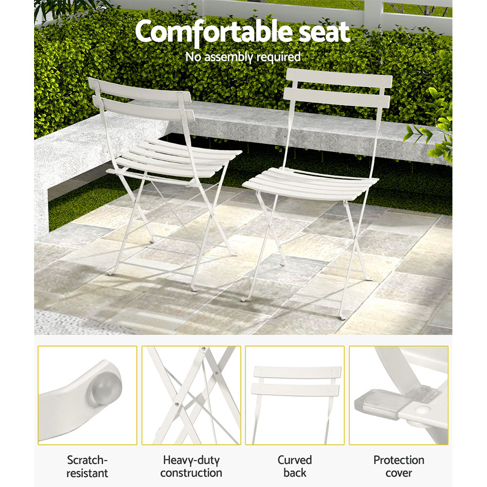 Gardeon 3PC Outdoor Bistro Set Steel Table and Chairs Patio Furniture White โ image 6