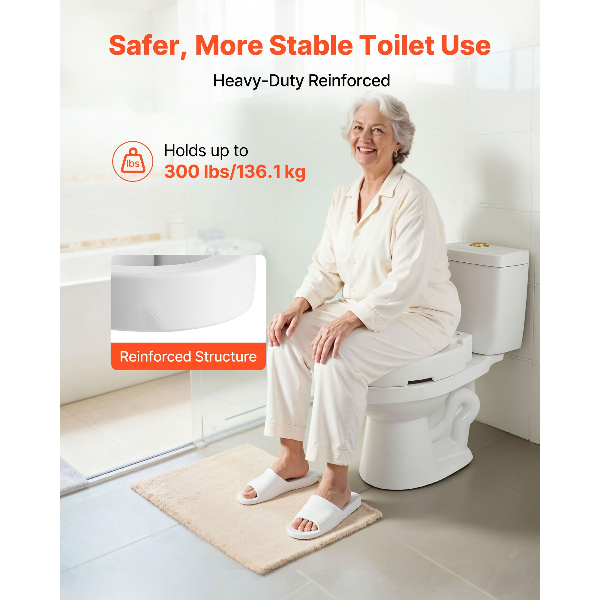 Raised Toilet Seat, 136.1 kg Load Capacity, 88.9 mm Lift Height, Commode Elevated Toilet Seat Riser with Enlarged Opening for Seniors, Elderly, Handicap — image 4