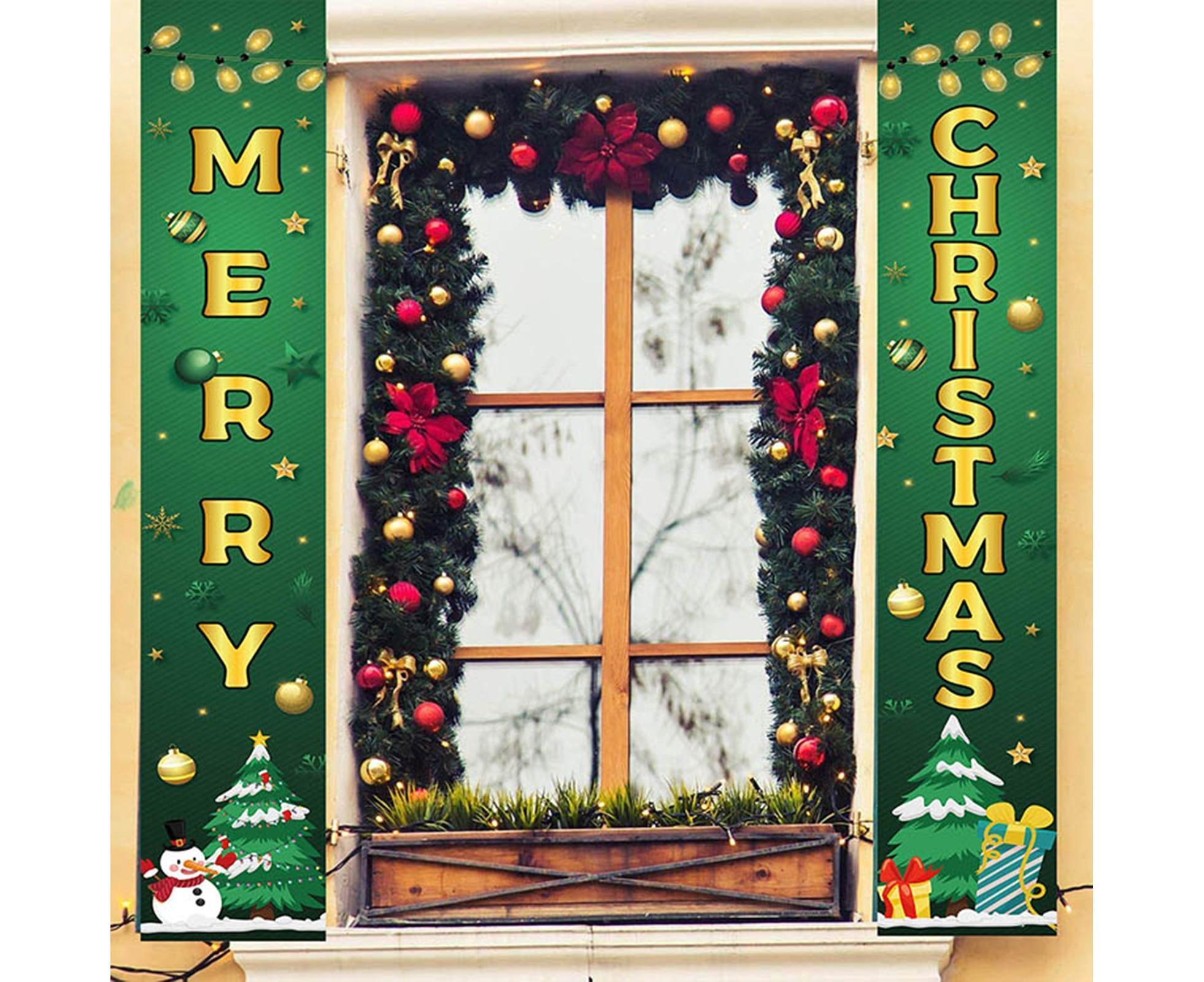 1 Pair Christmas Couplet Scene Layout Thicker Xmas Porch Sign Hanging Banner Party Supplies-Green โ image 3
