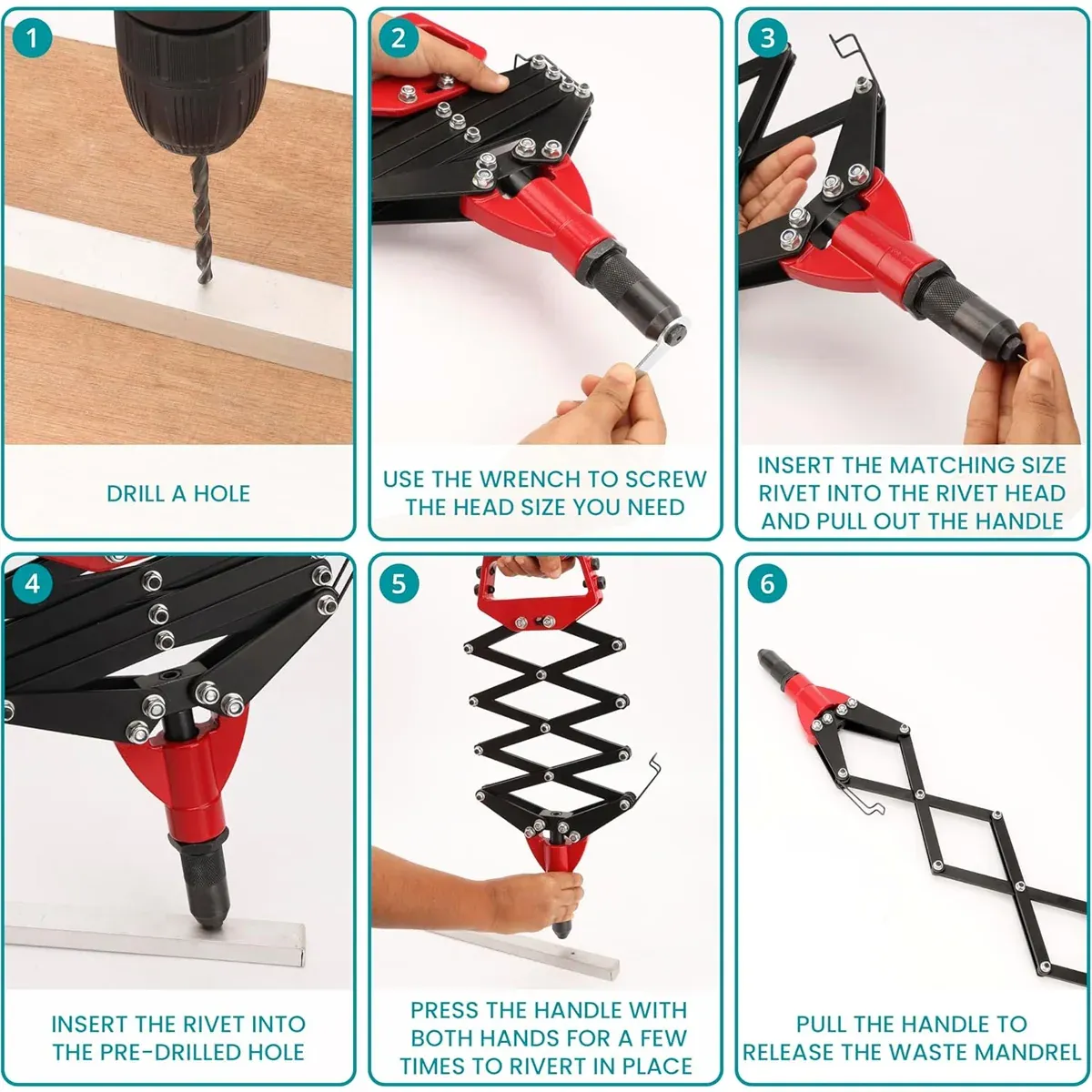 Folding Rivet Gun Tool Kit Sturdy Alloy Steel for Metal Wood Plastic Repair Use โ image 6