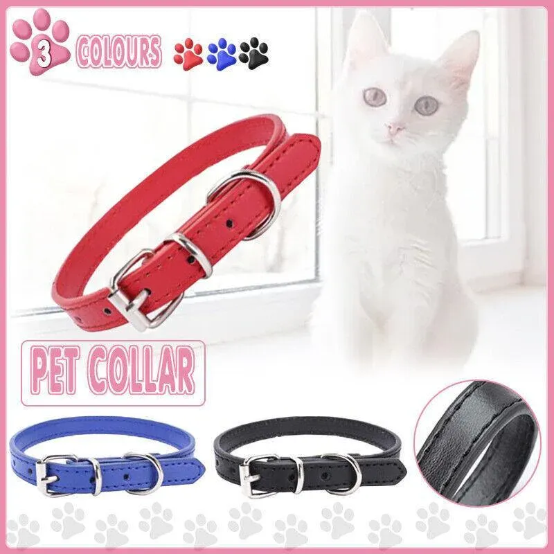 Dog Collar Pet Puppy Adjustable Neck Strap Pu Leather S - Blue โ image 2
