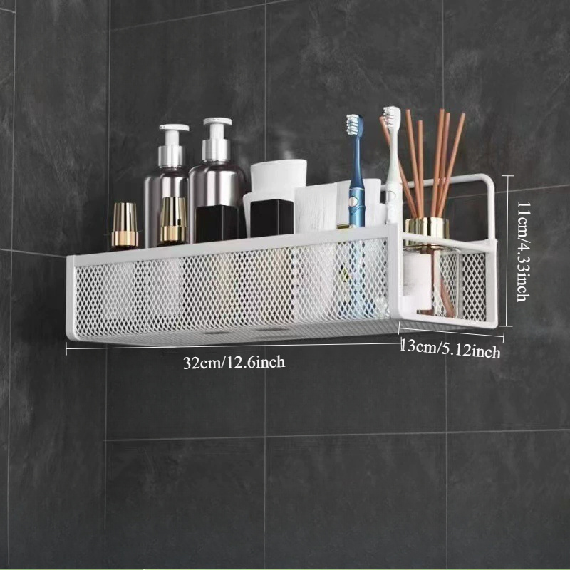 Wrought Iron Bathroom Storage Basket, Wall-Mounted Self-Adhesive Toothbrush Holder, Cosmetic & Condiment Shower Shelves, Kitchen & Bathroom โ image 2