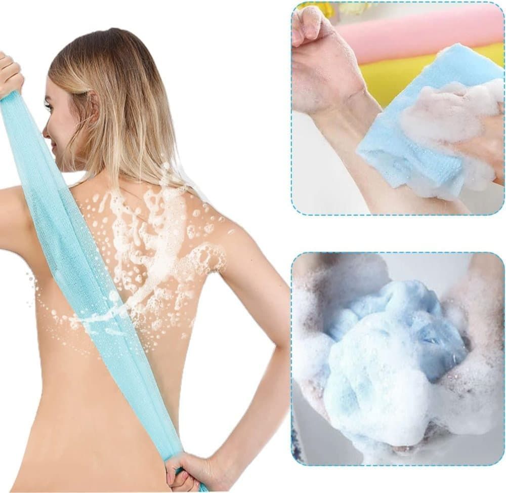 4 Pack Multicolor Nylon Japanese Exfoliating Shower Towels, Long Body Scrub Washcloths for Bath, Body Cleansing and Massage — image 3