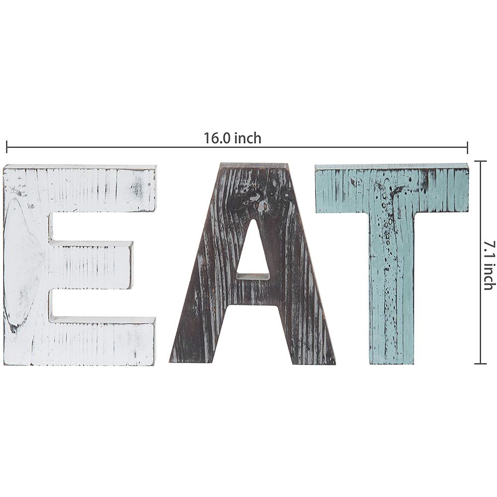 Christmas Wooden Hanging Rustic Multicolor Cutout Wooden EAT Letters Wall Mounted Decorative Signs — image 2