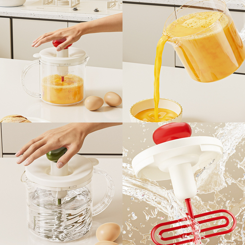 Semi-Auto Press Egg Beater Cup, Large-Capacity Measuring Manual Whisk for Cream & Egg Mixing—Yellow — image 2
