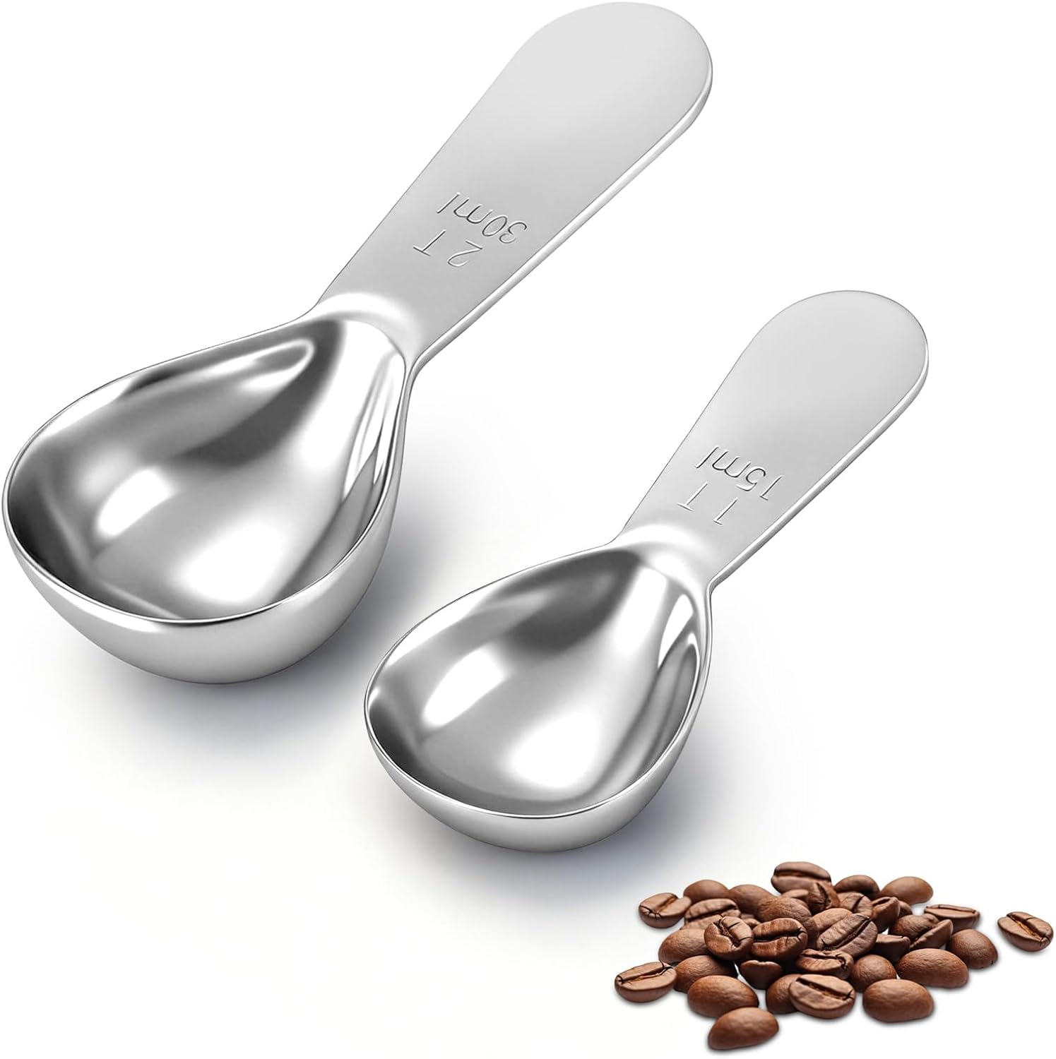 2Pcs Coffee Scoops, Premium 18/8 Stainless Steel Coffee Spoons, Set of 2 Short Handled (1 Tablespoon & 2 Tablespoon) Coffee Measuring Spoon for Ground Coffee