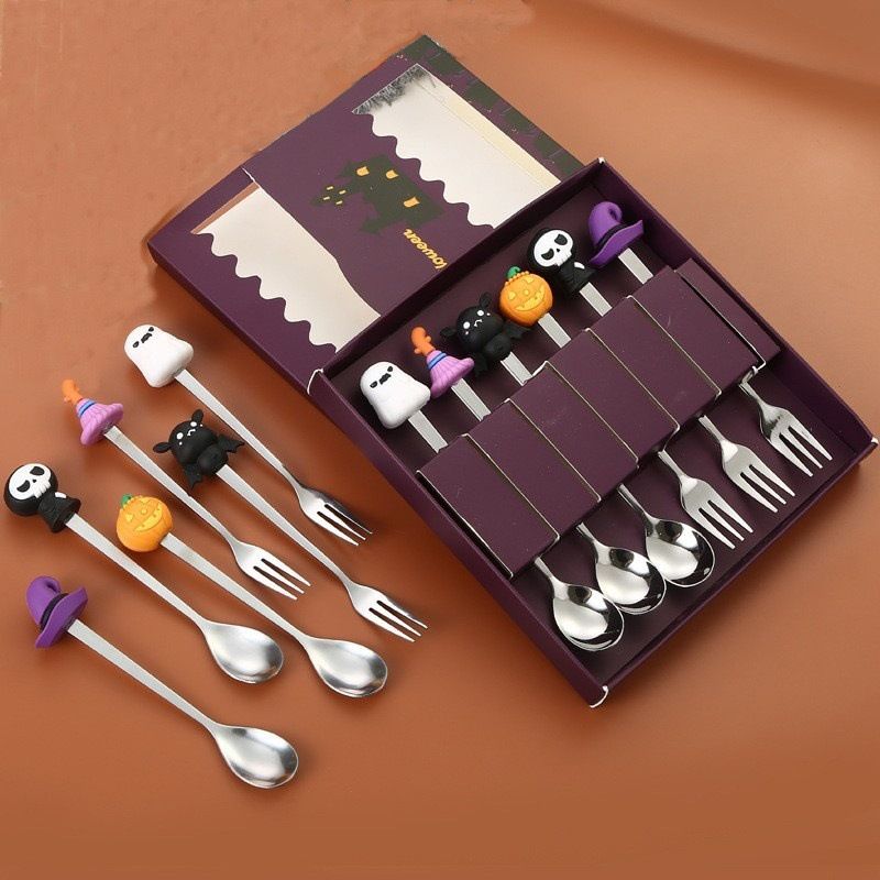 🎃 Halloween Cartoon Coffee Spoon Gift Box! Stainless Steel Pumpkin Ghost Stirring Spoon Dessert Fork, One-Piece Construction Easy to Clean, Exquisite Gift Box — image 6
