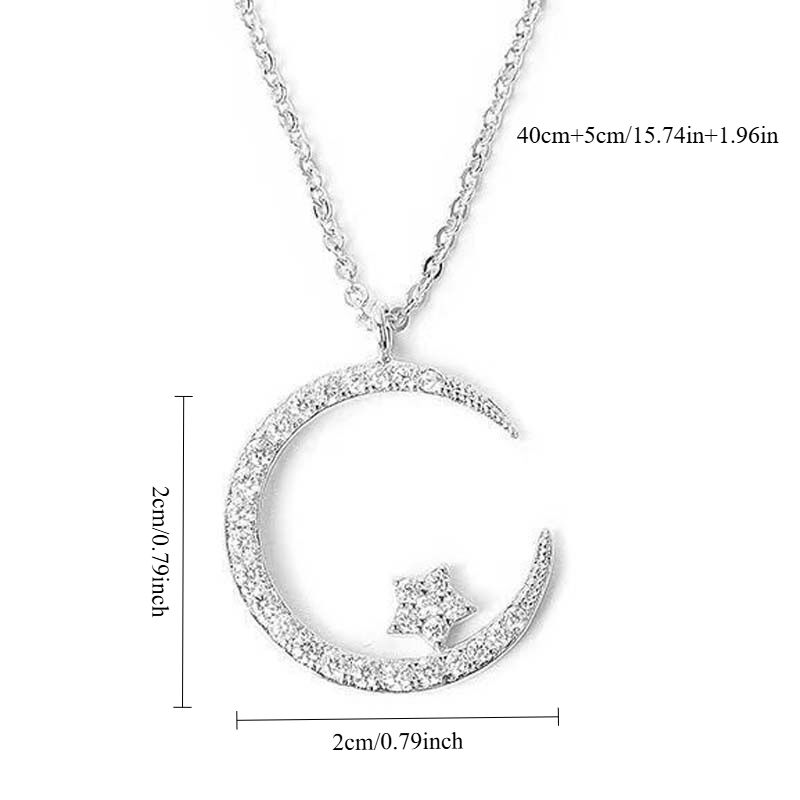 silver"Crescent and Stars" Crystal Necklace: Weaving the Galaxy into a Chain, Crafting a Flowing Dazzling Starry Sky Around Your Neck — image 2