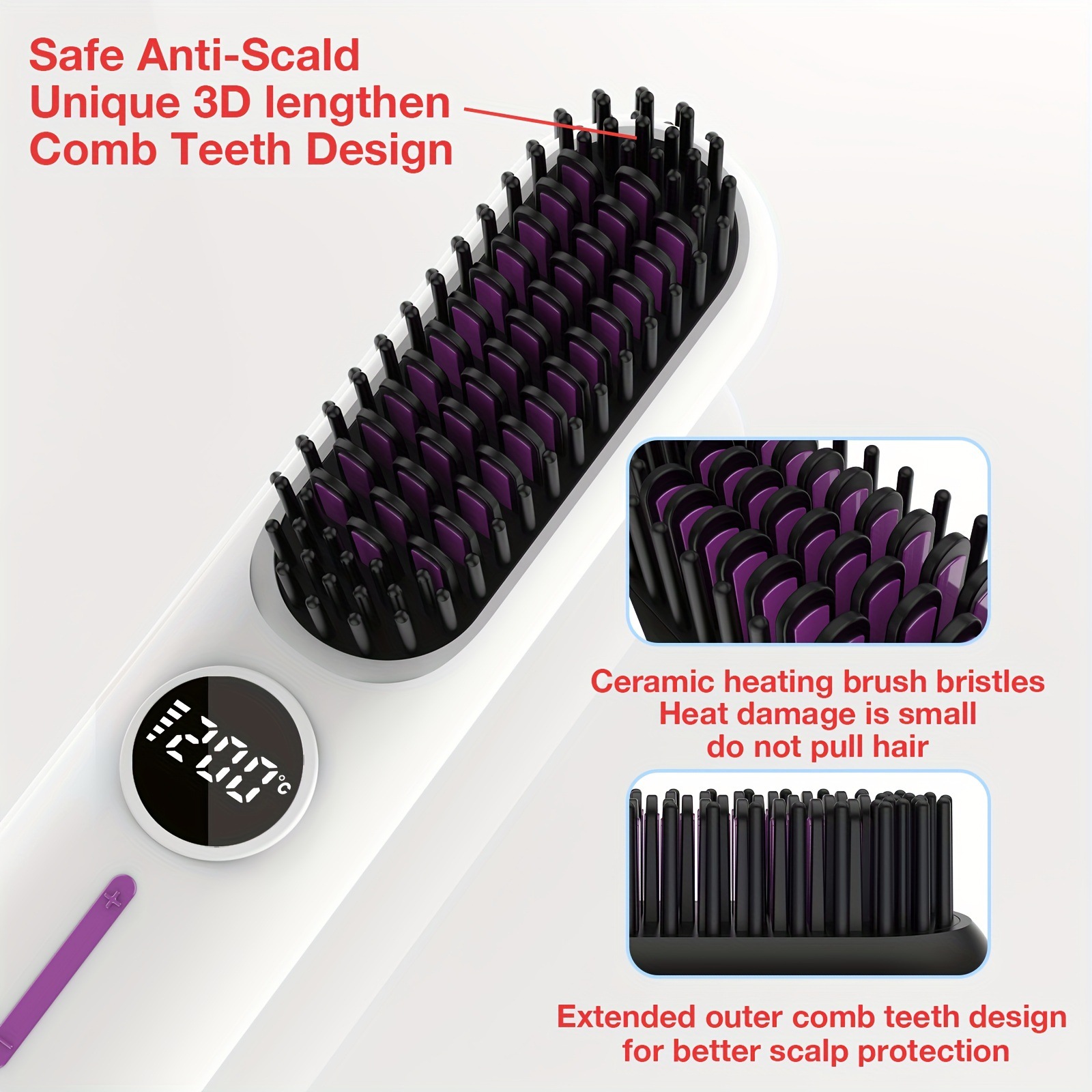 S01 Black Cordless Hair Straightener Brush - 2-in-1 Curling & Straightening Tool with LED Power Display and 7-Level Temp Control, Mini Quick Heat โ image 4