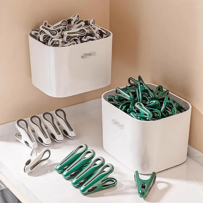 24pcs Clothes Pegs with Storage Basket Laundry Sock Clips Non Slip Drying Hanger - White โ image 5