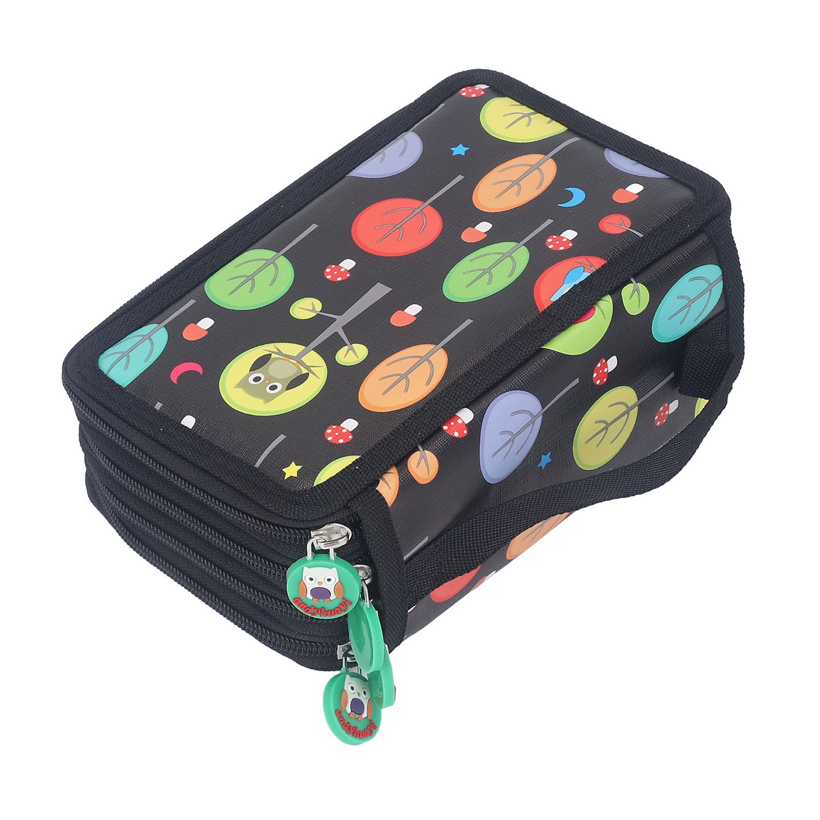 Colored Pencil Case Pencil Holder with Zipper Closure Large Capacity Pencil Case Foldable Colored Pencil Bag Cartoon Black 4 Layers 72 Holes — image 3