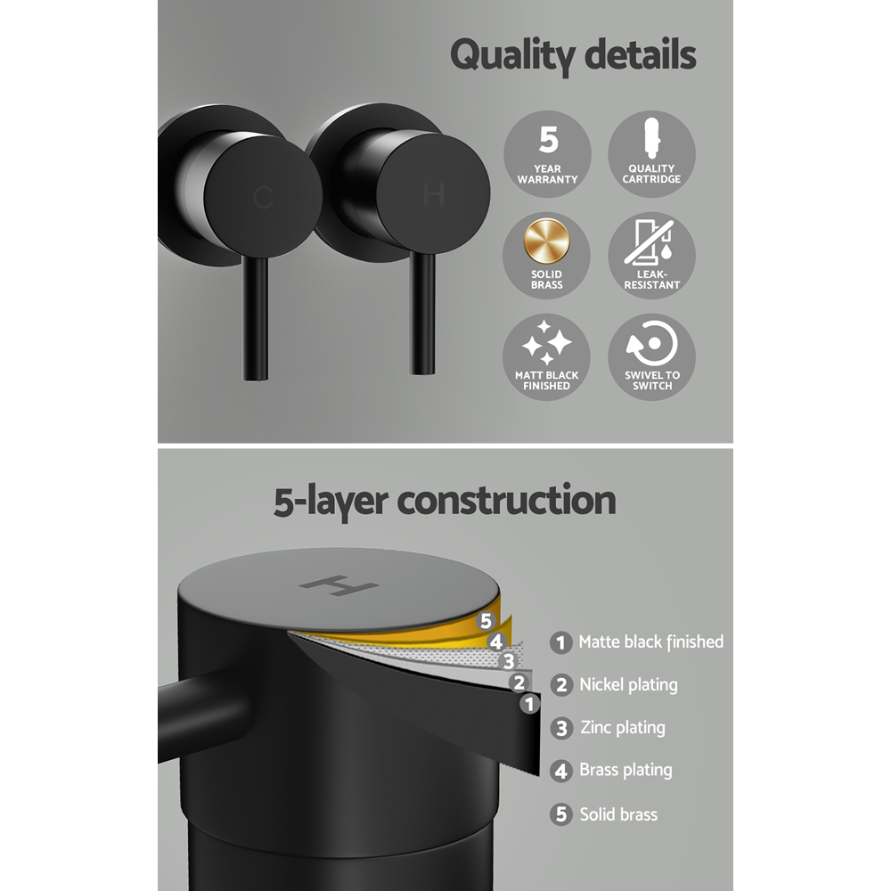 Cefito Basin Twin Tap Wall Round Brass Faucet Shower Bathtub Black โ image 5