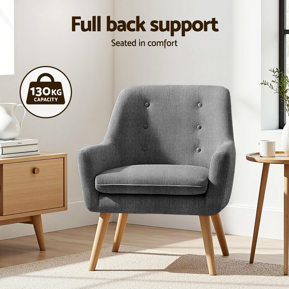 Artiss 2X Armchair Lounge Chair Accent Tub Chair Grey ANNE — image 4