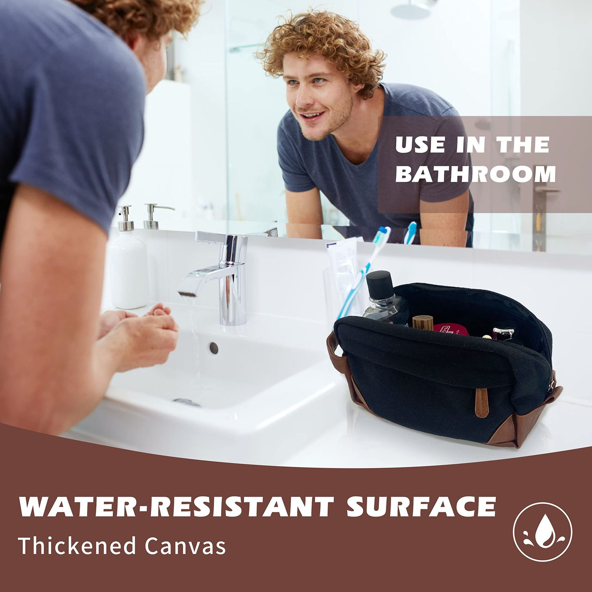 Black And Brown Men's Canvas Toiletry Bag - Large Capacity Water-Resistant Travel Organizer Dopp Kit with Handle โ image 5
