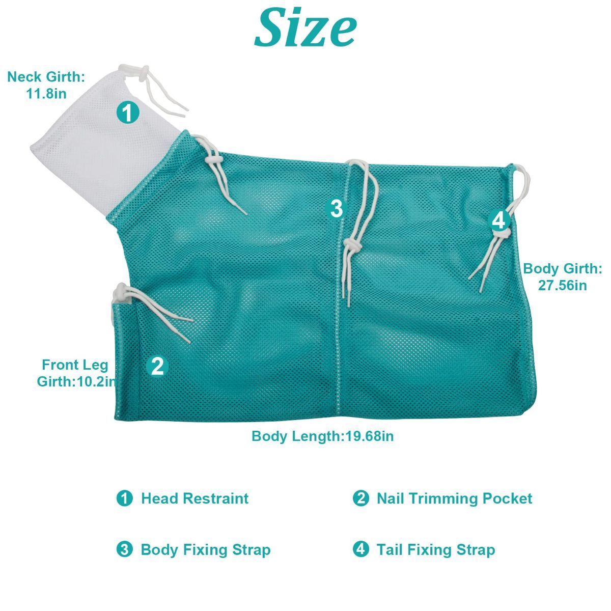 Cat Bath Bag Breathable Cat Shower Bag Anti-Scratch Cat Grooming Bag Adjustable - Navy - Size 19.6 — image 4