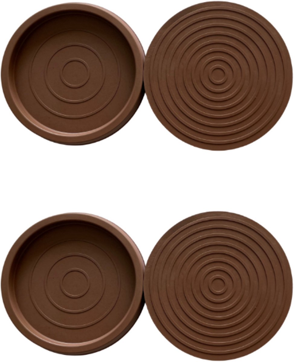 4 Pieces - Non-Slip Furniture Pads - Rubber - Brown - Round - For Floor and Furniture Protection - Suitable for Bed Sofa Stoppers - 75 × 75 × 9mm