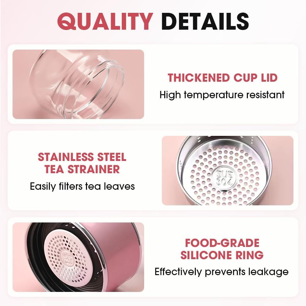 Double Wall Glass Tea Infuser Bottle Tumbler - 12oz/350ml Leakproof Travel Mug with Stainless Steel Filter for Loose Leaf Tea & Fruit Water, Hot or Cold Ready — image 5