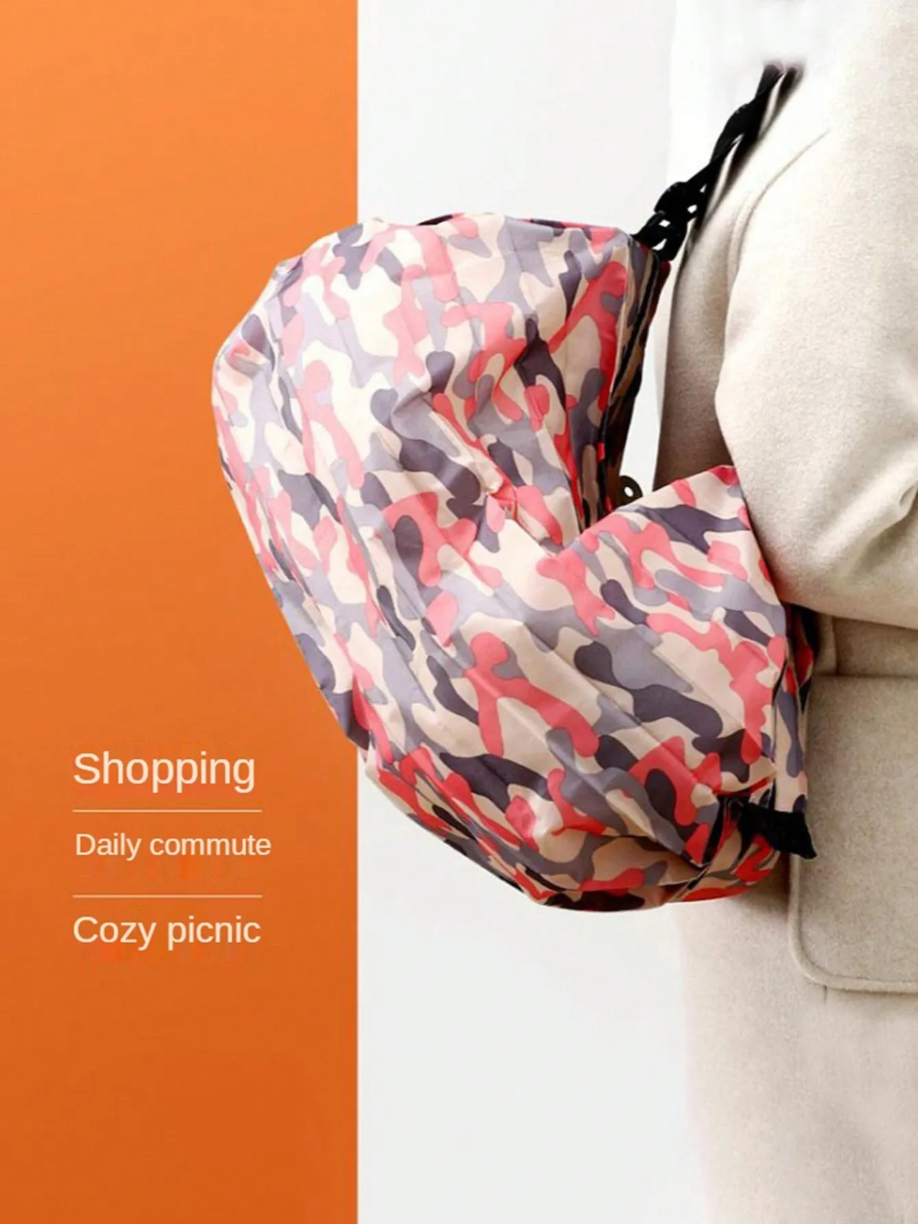1PC Reusable Foldable Shopping Bag – Pink Waterproof Oxford Cloth Material, Travel Beach Tote, Supermarket Grocery Carry Bag, Compact and Durable — image 5