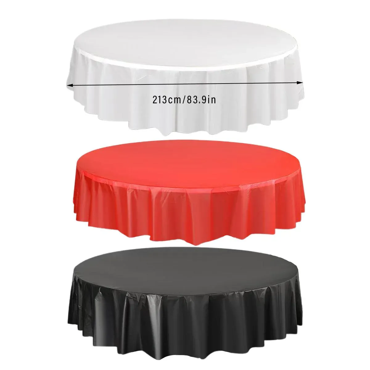 10pcs Round Tablecloth Solid Color Waterproof PEVA Table Cover 213cm Diameter - Red — image 4